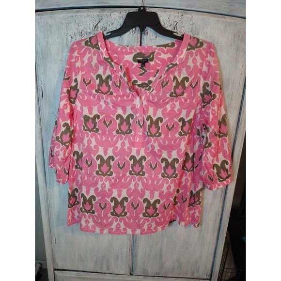 Talbots Plus Top Pink & White 1x Boho Feminine Cottagecore Y2k - Picture 1 of 10